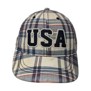 USA Strapback Hat Multicolor Size 4-7 Plaid Patriotic Embroidered 6 Panel